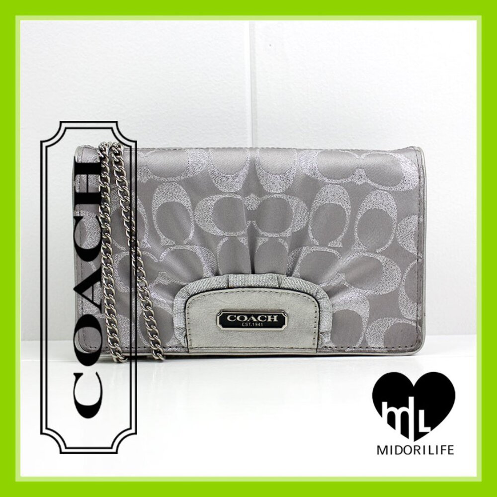 COACH Signature Metallic Convertible Clutch Chain Crossbody